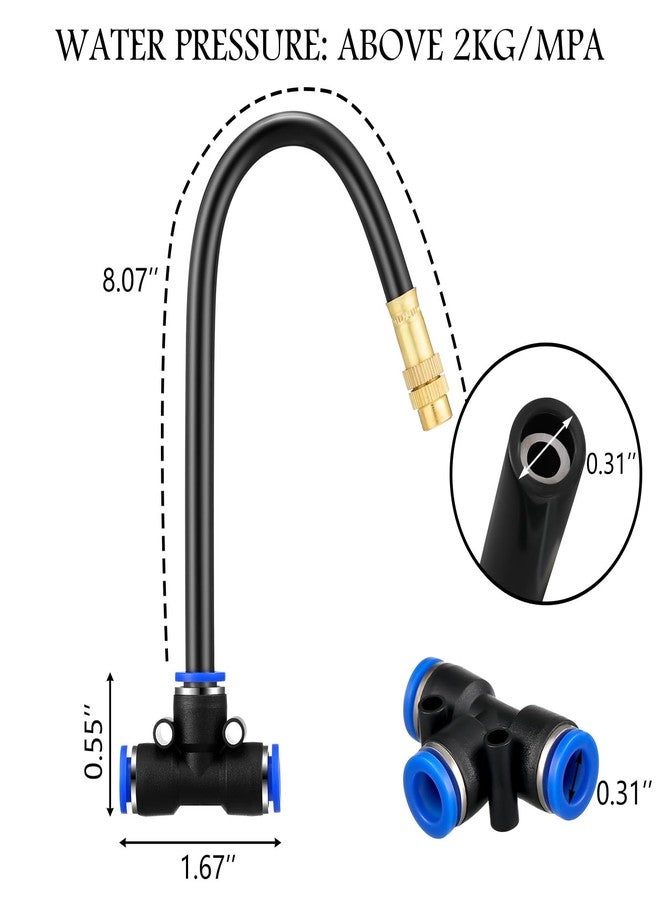 Zonon 10 Pcs Brass Misting Nozzles Tee with 8 Inch Built in Hose 360 Degree Rotation Adjustable Water Mister Nozzles Thread Sprayer 0.043" Misting Parts and Accessories for Patio Outdoor Cooling - Image 2